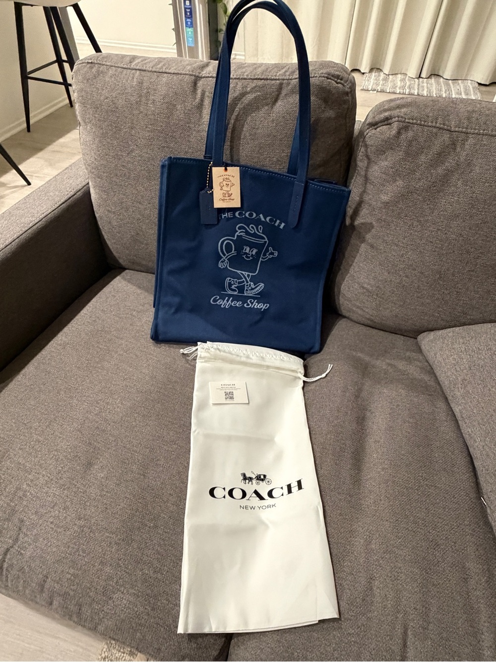 COACH Navy Canvas Coffee Shop Tote Bag